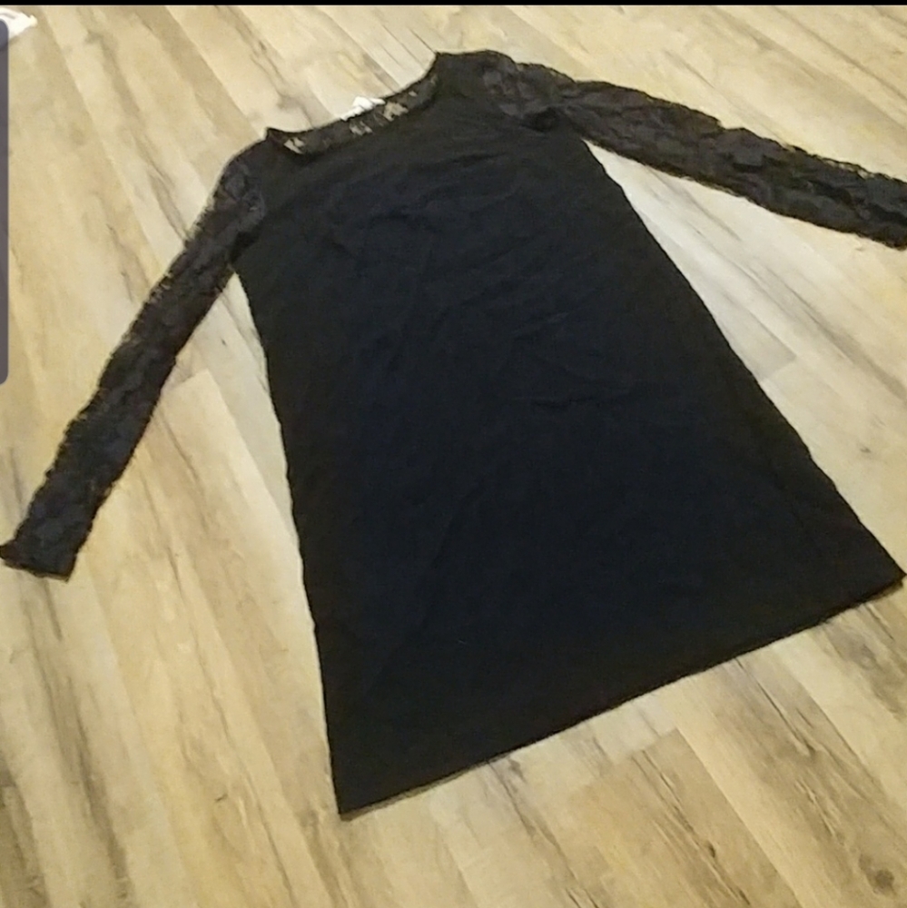 2/$10 Black Lace-Sleeved, Lace-Backed dress